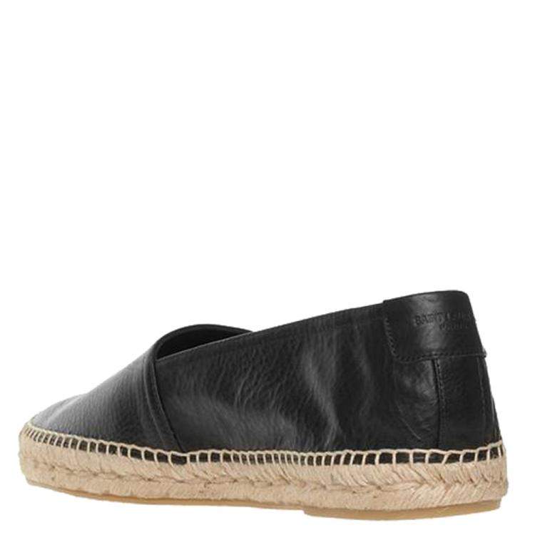 Pre Owned Saint Laurent Paris Black Leather Monogram Espadrilles Size EU 37