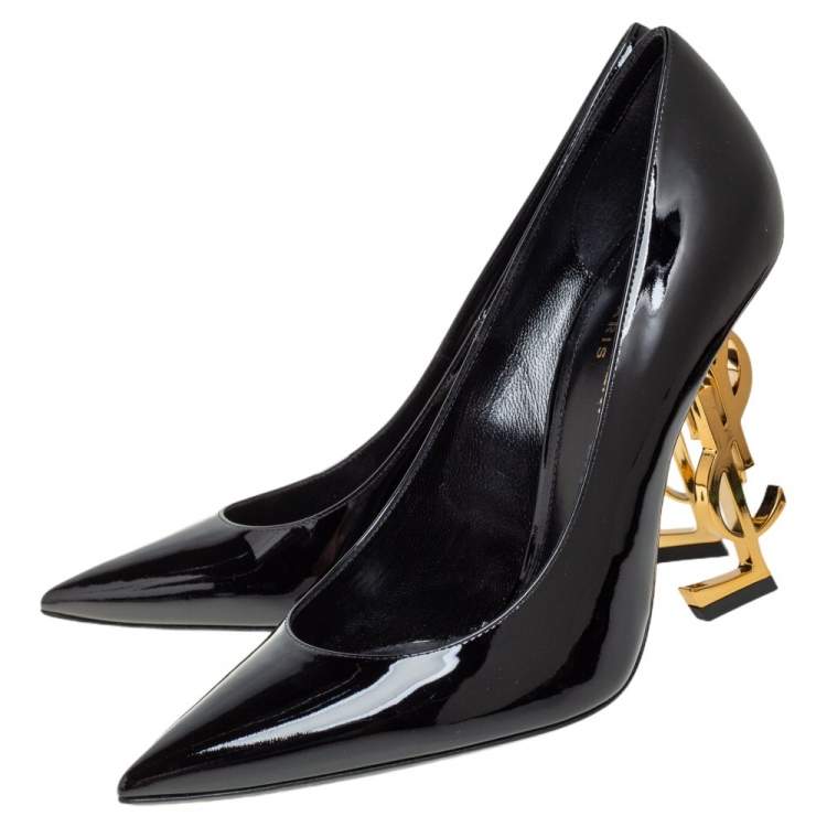 Pre Owned Saint Laurent Black Patent Leather Opyum Pointed Toe Pumps Size 38.5