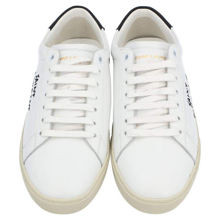 Pre Owned Saint Laurent Paris White Leather Court Classic SL/06 Embroidered Sneakers EU 36
