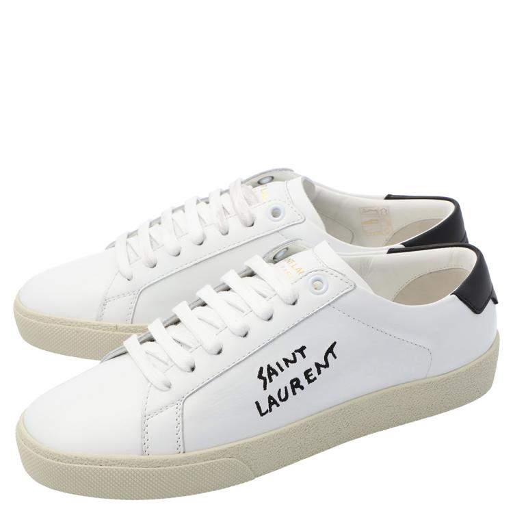 Pre Owned Saint Laurent Paris White Leather Court Classic SL/06 Embroidered Sneakers EU 36