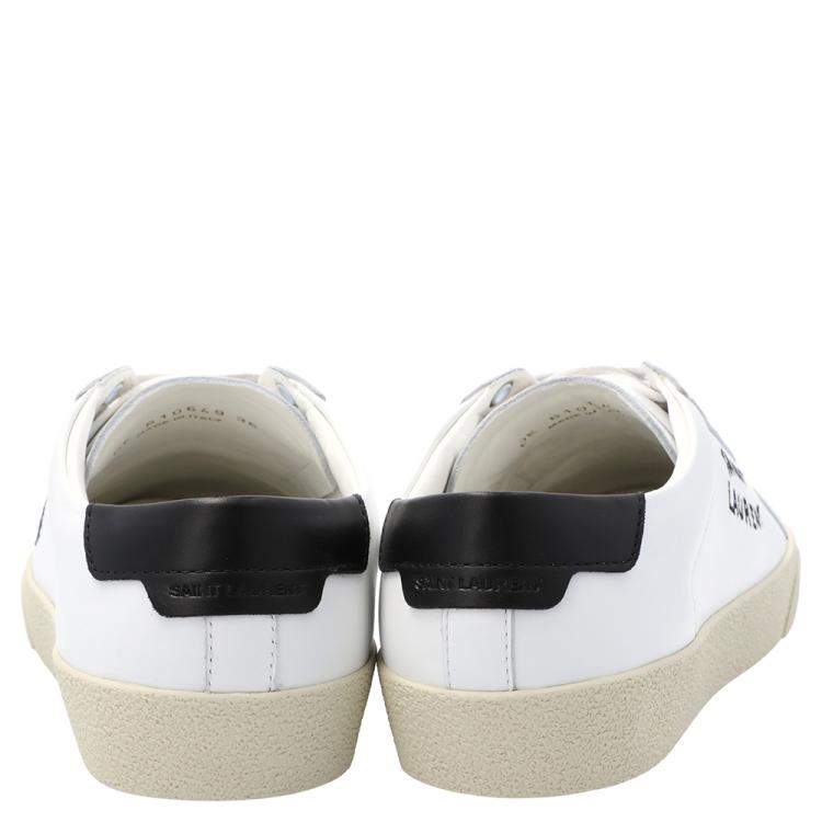 Pre Owned Saint Laurent Paris White Leather Court Classic SL/06 Embroidered Sneakers EU 36
