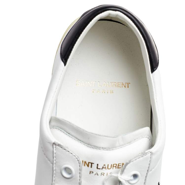 Pre Owned Saint Laurent White/Black Leather Court Classic Sneakers Size 39.5