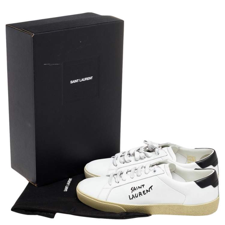 Pre Owned Saint Laurent White/Black Leather Court Classic Sneakers Size 39.5