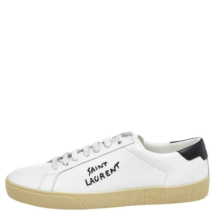 Pre Owned Saint Laurent White/Black Leather Court Classic Sneakers Size 39.5
