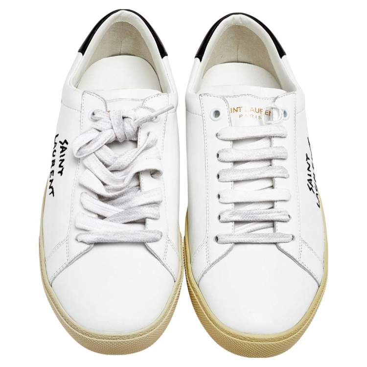 Pre Owned Saint Laurent White/Black Leather Court Classic Sneakers Size 39.5