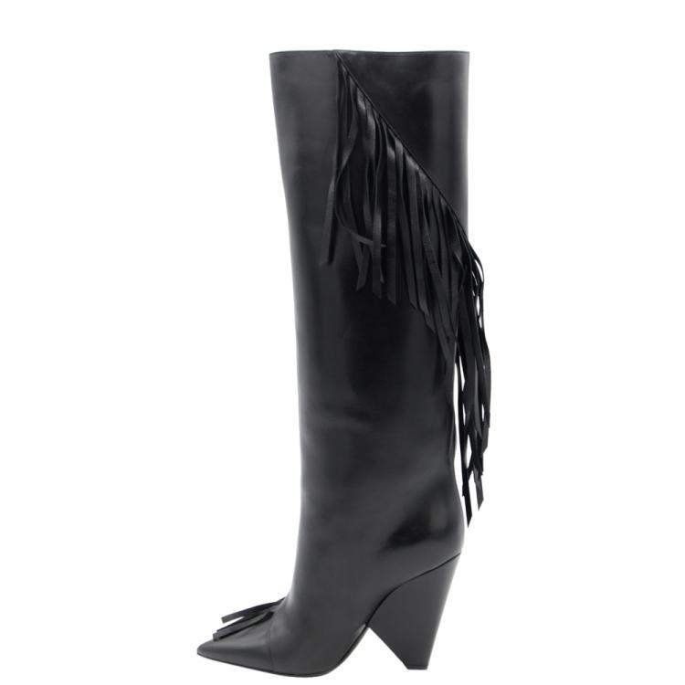 black leather fringe boots