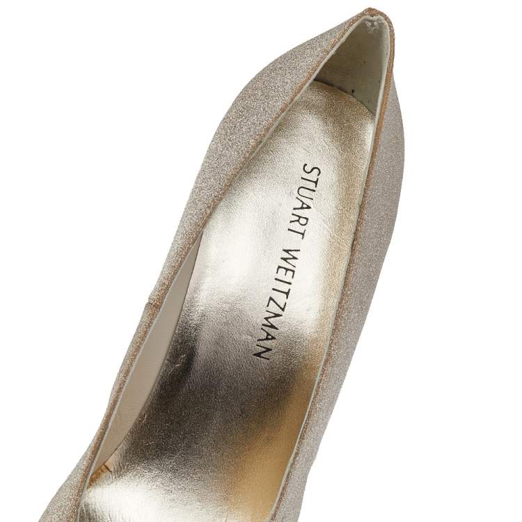 Pre Owned Stuart Weitzman Metallic Gold Glitter Platform Pumps Size 41