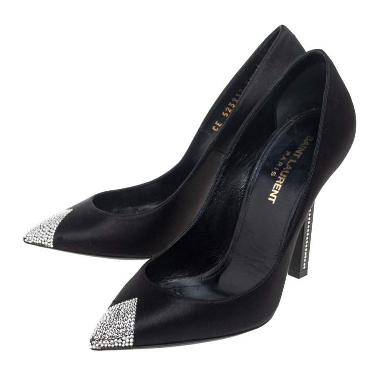 Pre Owned Saint Laurent Black Satin Tower Pumps Size 36.5