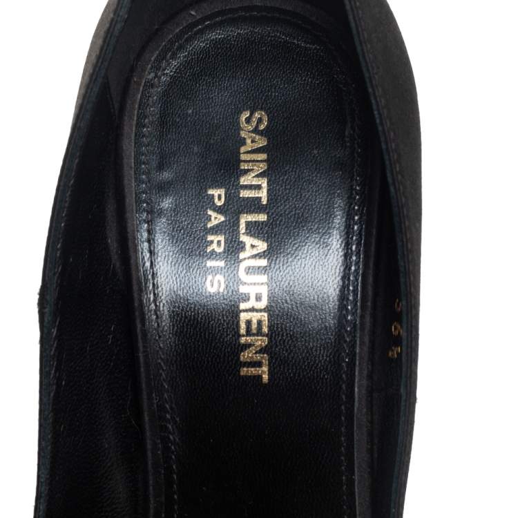 Pre Owned Saint Laurent Black Satin Tower Pumps Size 36.5
