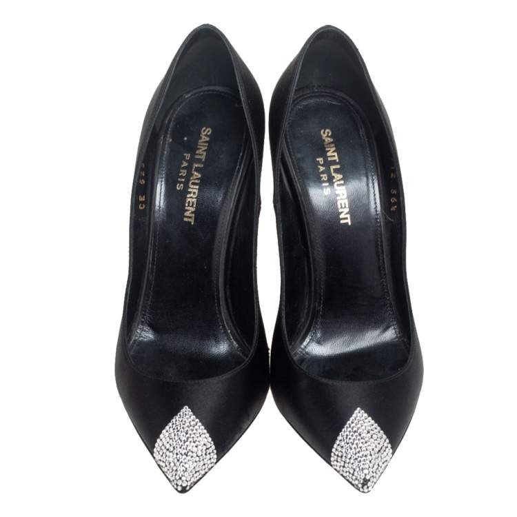 Pre Owned Saint Laurent Black Satin Tower Pumps Size 36.5