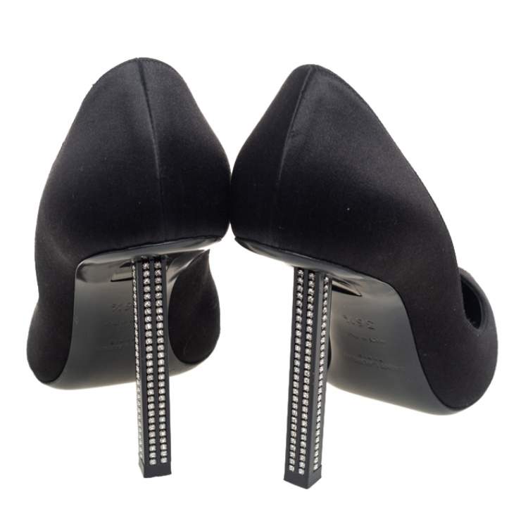 Pre Owned Saint Laurent Black Satin Tower Pumps Size 36.5