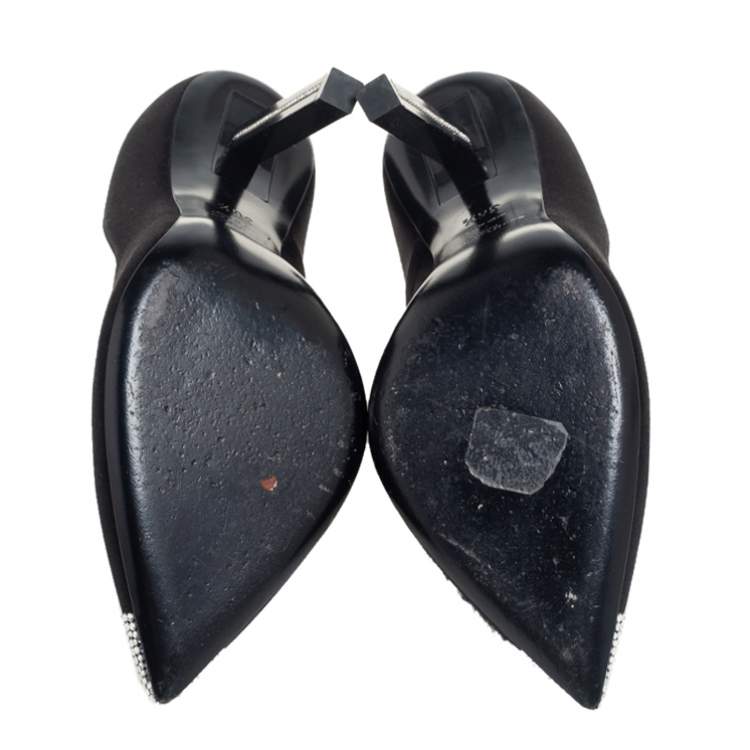 Pre Owned Saint Laurent Black Satin Tower Pumps Size 36.5
