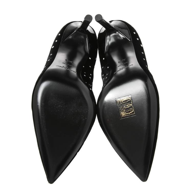 Pre Owned Saint Laurent  Black Velvet Anja 105 Crystal-Embellished Pumps Size 36.5