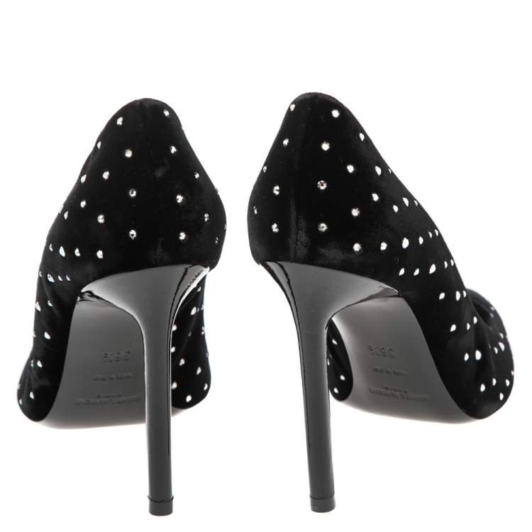 Pre Owned Saint Laurent  Black Velvet Anja 105 Crystal-Embellished Pumps Size 36.5