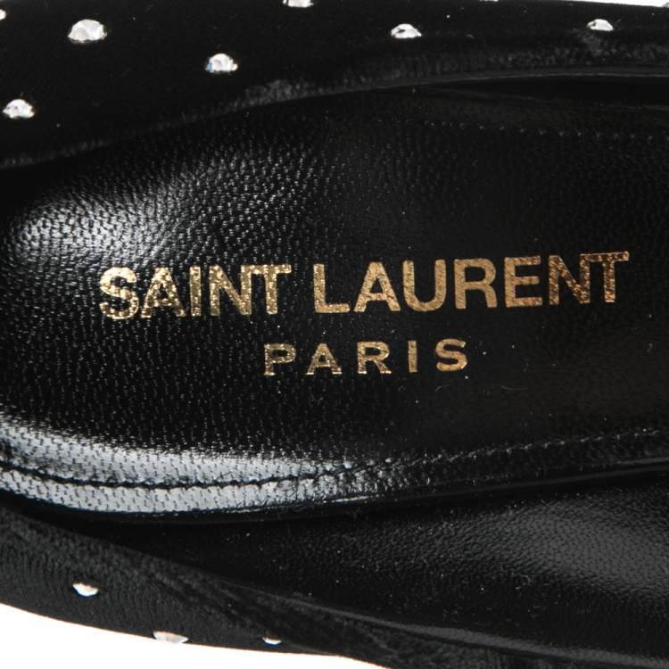 Pre Owned Saint Laurent  Black Velvet Anja 105 Crystal-Embellished Pumps Size 36.5