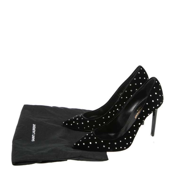 Pre Owned Saint Laurent  Black Velvet Anja 105 Crystal-Embellished Pumps Size 36.5