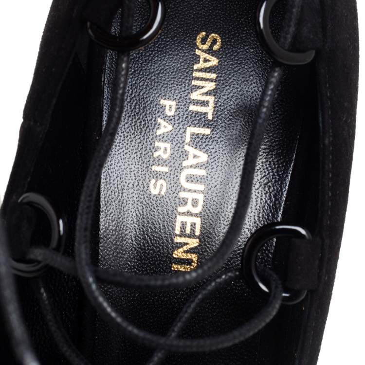Pre Owned Saint Laurent  Black Suede Lace Up Pointed Toe  Pumps Size 37.5