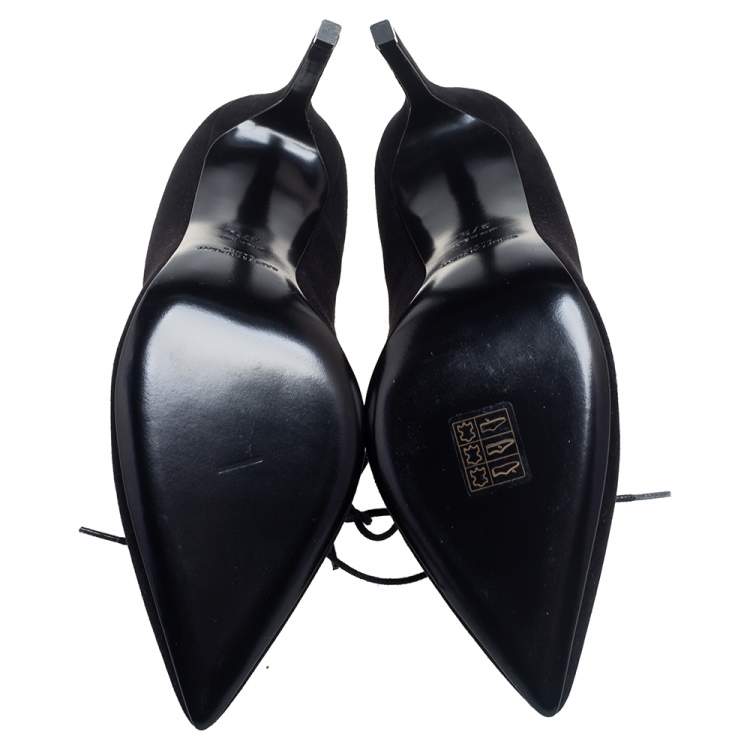 Pre Owned Saint Laurent  Black Suede Lace Up Pointed Toe  Pumps Size 37.5