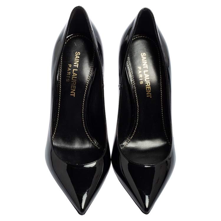 Pre Owned Saint Laurent Black Patent Leather Opyum Pointed-toe Pumps Size 35