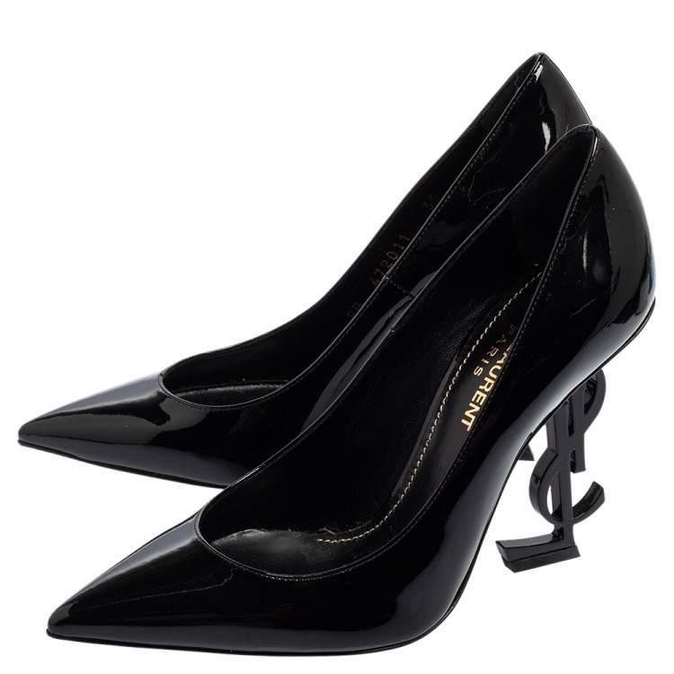 Pre Owned Saint Laurent Black Patent Leather Opyum Pointed-toe Pumps Size 35
