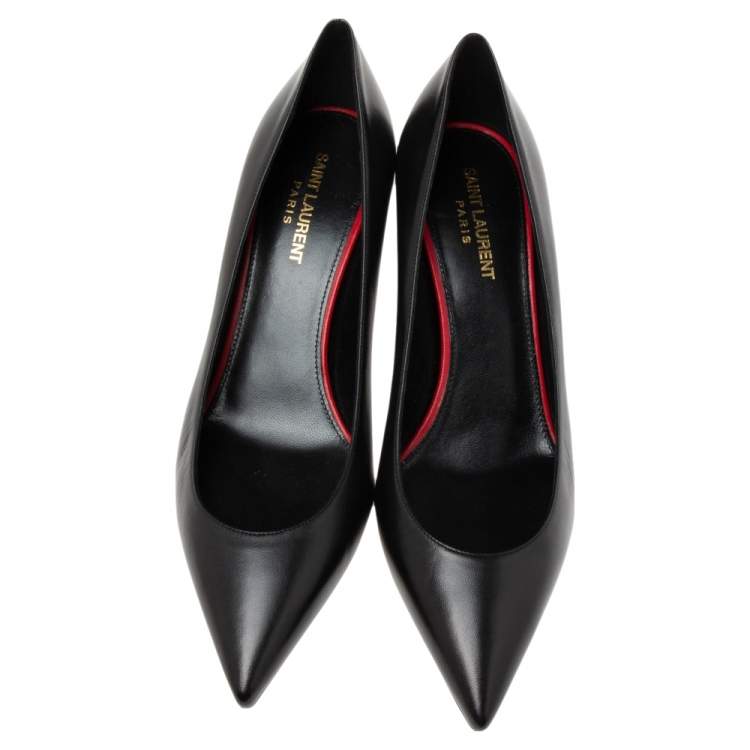 Pre Owned Saint Laurent Black Leather Anja Pointed Toe Pumps Size 39.5