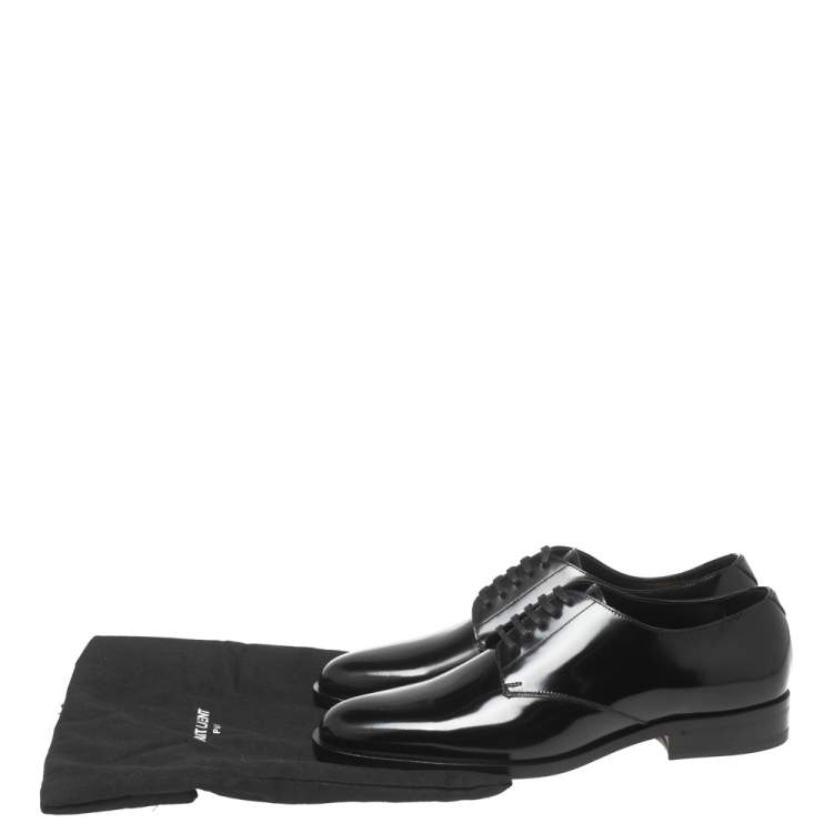 Pre Owned Saint Laurent Black Patent Leather Montaigne Lace-Up Derby Size 37.5
