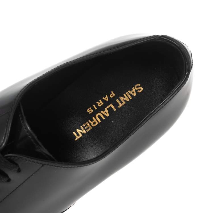 Pre Owned Saint Laurent Black Patent Leather Montaigne Lace-Up Derby Size 37.5