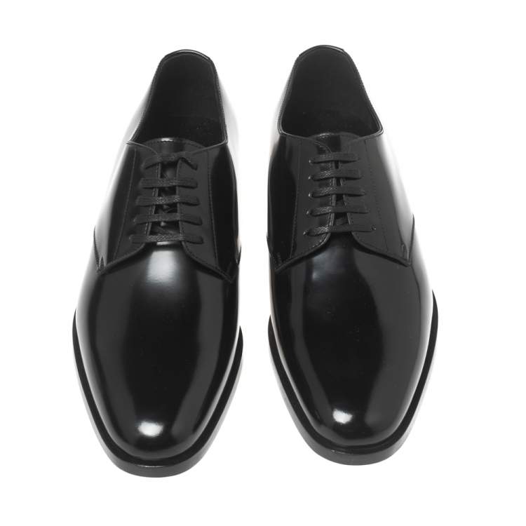 Pre Owned Saint Laurent Black Patent Leather Montaigne Lace-Up Derby Size 37.5