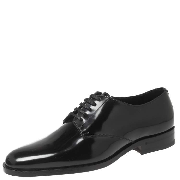 Pre Owned Saint Laurent Black Patent Leather Montaigne Lace-Up Derby Size 37.5
