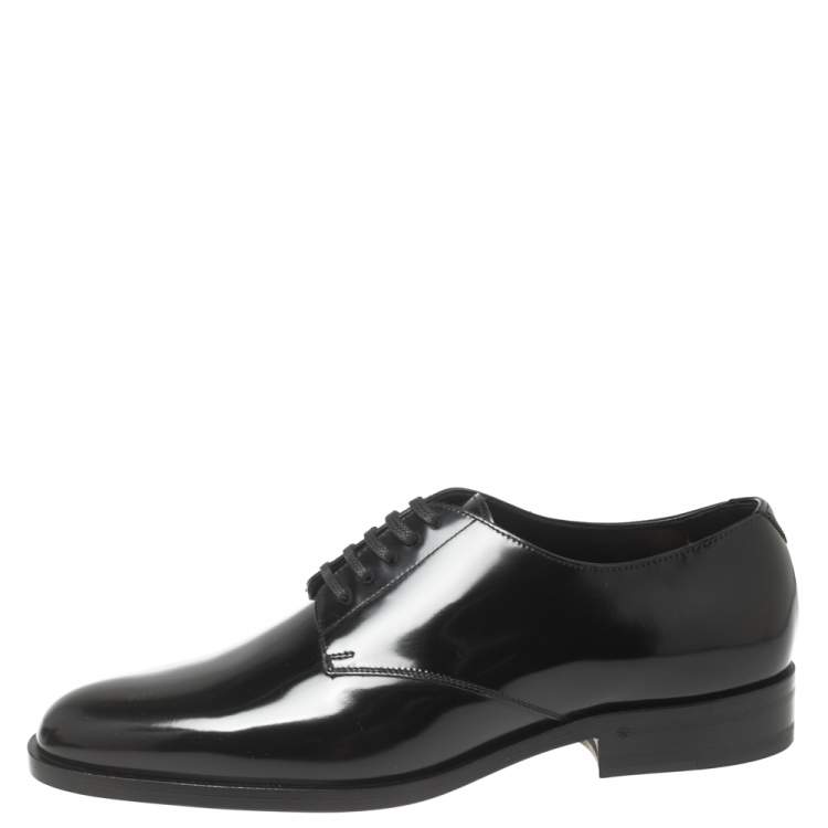 Pre Owned Saint Laurent Black Patent Leather Montaigne Lace-Up Derby Size 37.5