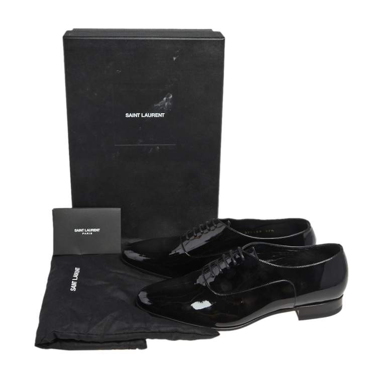 Pre Owned Saint Laurent Black Patent Leather Lace Up Oxfords Size 37.5