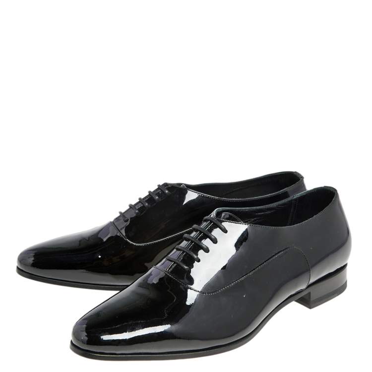 Pre Owned Saint Laurent Black Patent Leather Lace Up Oxfords Size 37.5