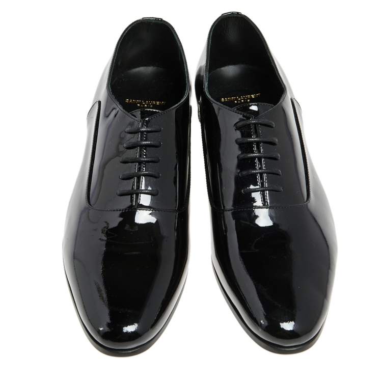 Pre Owned Saint Laurent Black Patent Leather Lace Up Oxfords Size 37.5
