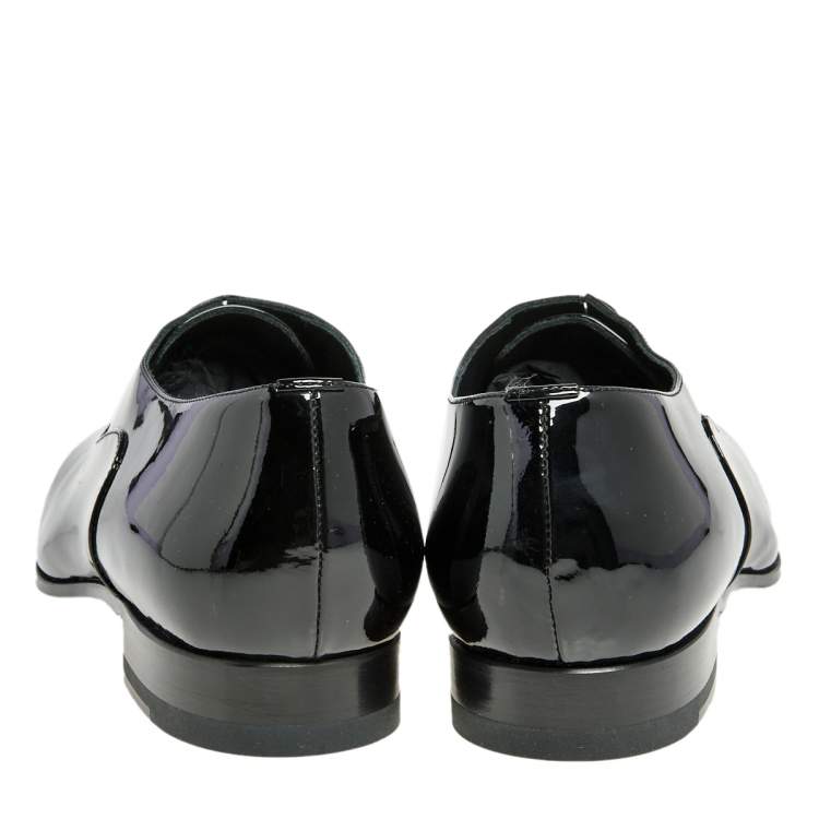 Pre Owned Saint Laurent Black Patent Leather Lace Up Oxfords Size 37.5