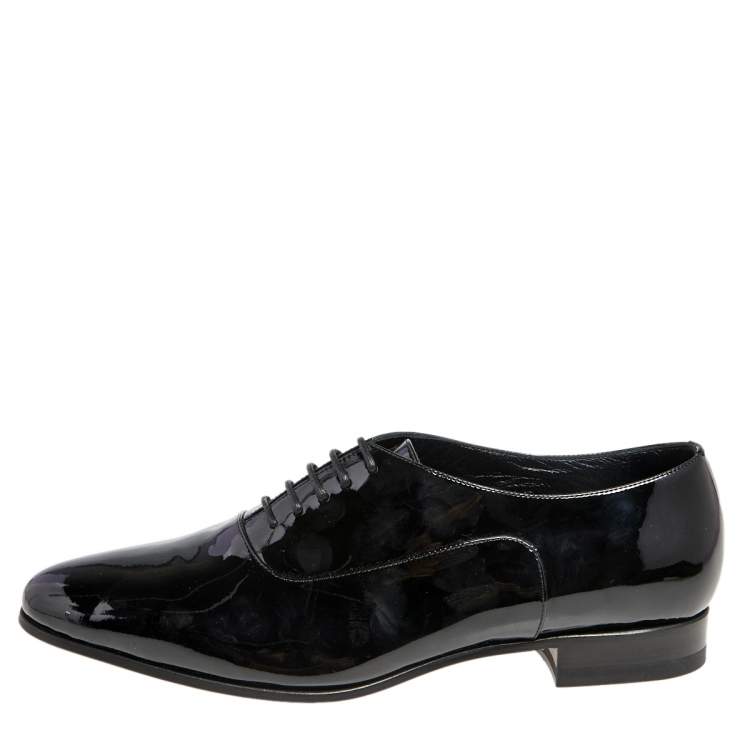 Pre Owned Saint Laurent Black Patent Leather Lace Up Oxfords Size 37.5