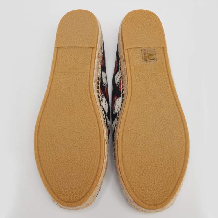 Pre Owned Saint Laurent Black Printed Canvas Flat Espadrilles Size 36