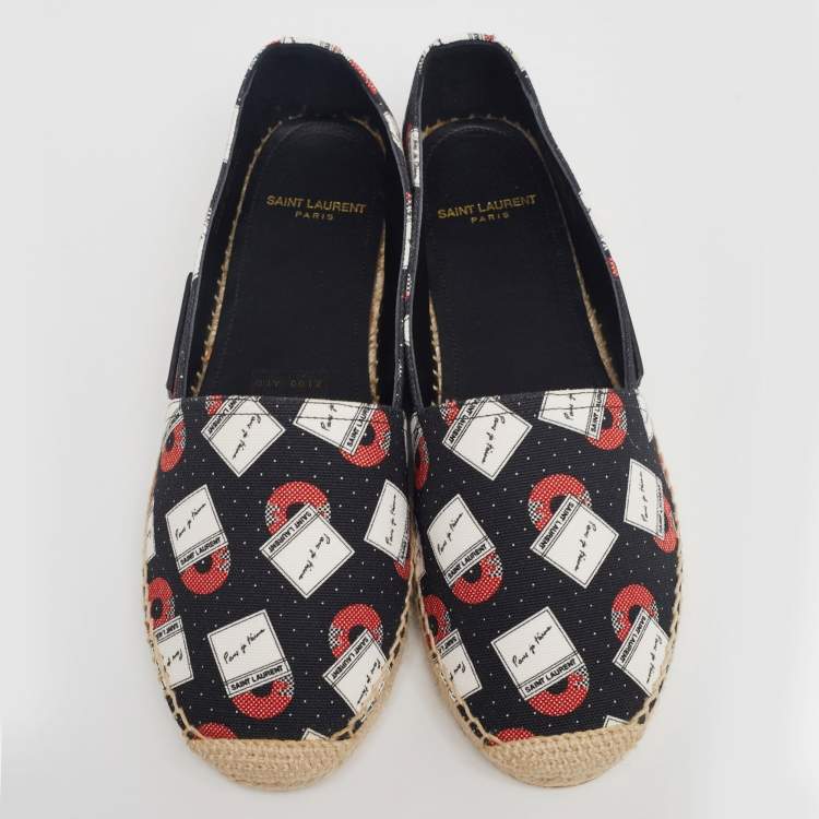 Pre Owned Saint Laurent Black Printed Canvas Flat Espadrilles Size 36