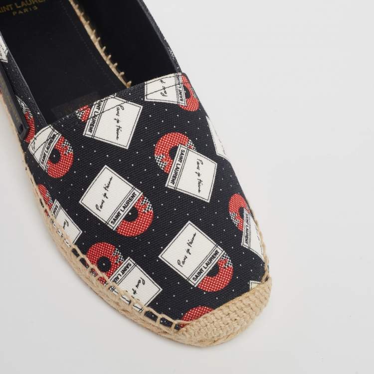 Pre Owned Saint Laurent Black Printed Canvas Flat Espadrilles Size 36