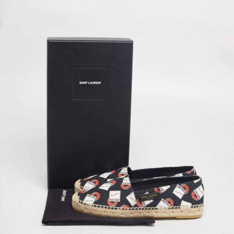 Pre Owned Saint Laurent Black Printed Canvas Flat Espadrilles Size 36
