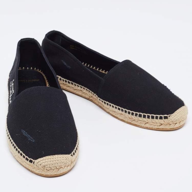 Pre Owned Saint Laurent Black Canvas Embroidered Espadrille Flats Size 40