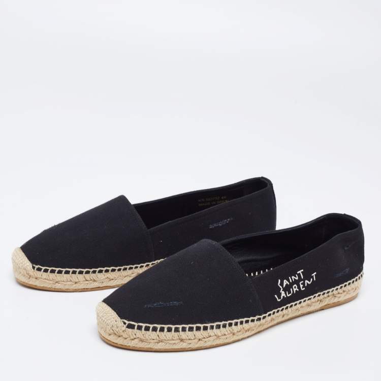 Pre Owned Saint Laurent Black Canvas Embroidered Espadrille Flats Size 40