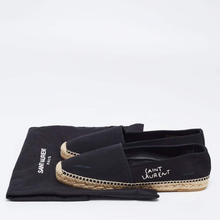 Pre Owned Saint Laurent Black Canvas Embroidered Espadrille Flats Size 40