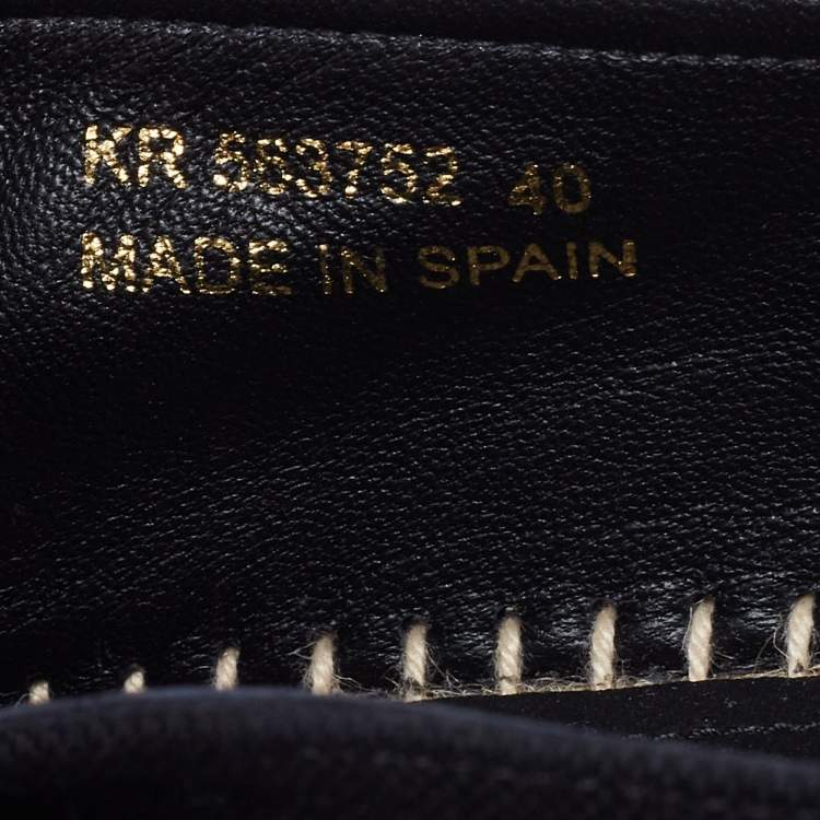 Pre Owned Saint Laurent Black Canvas Embroidered Espadrille Flats Size 40