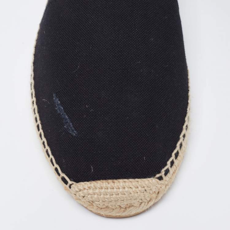 Pre Owned Saint Laurent Black Canvas Embroidered Espadrille Flats Size 40