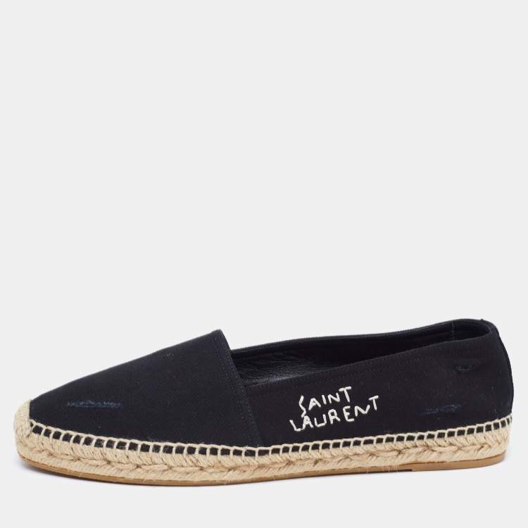 Pre Owned Saint Laurent Black Canvas Embroidered Espadrille Flats Size 40