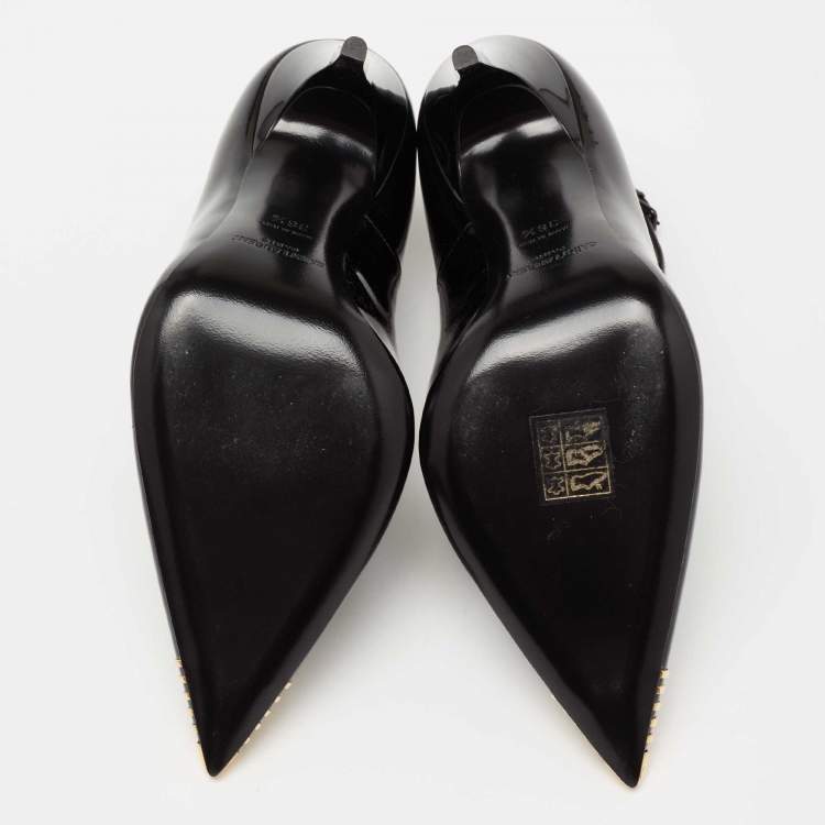 Pre Owned Saint Laurent Black Patent Leather Newton Ankle-Strap Pumps Size 36.5