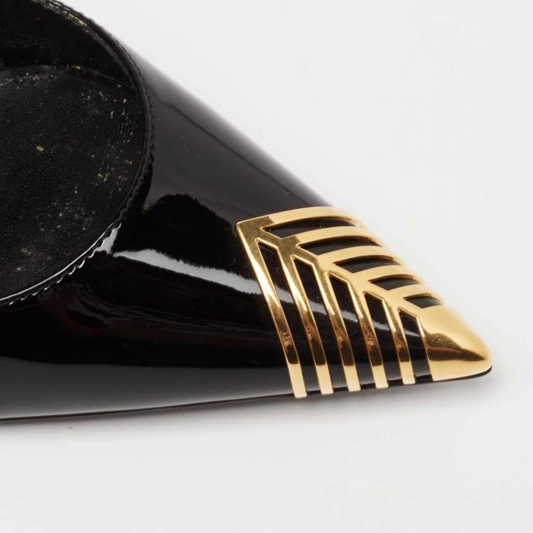 Pre Owned Saint Laurent Black Patent Leather Newton Ankle-Strap Pumps Size 36.5