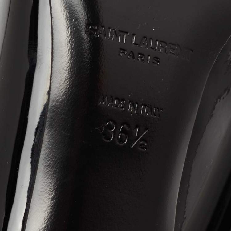 Pre Owned Saint Laurent Black Patent Leather Newton Ankle-Strap Pumps Size 36.5