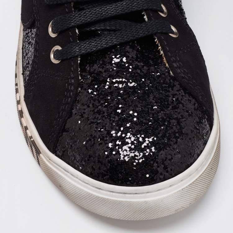 Pre Owned Saint Laurent Black Leather And Glitter Bad Lieutenant High-Top Sneakers Size 40 