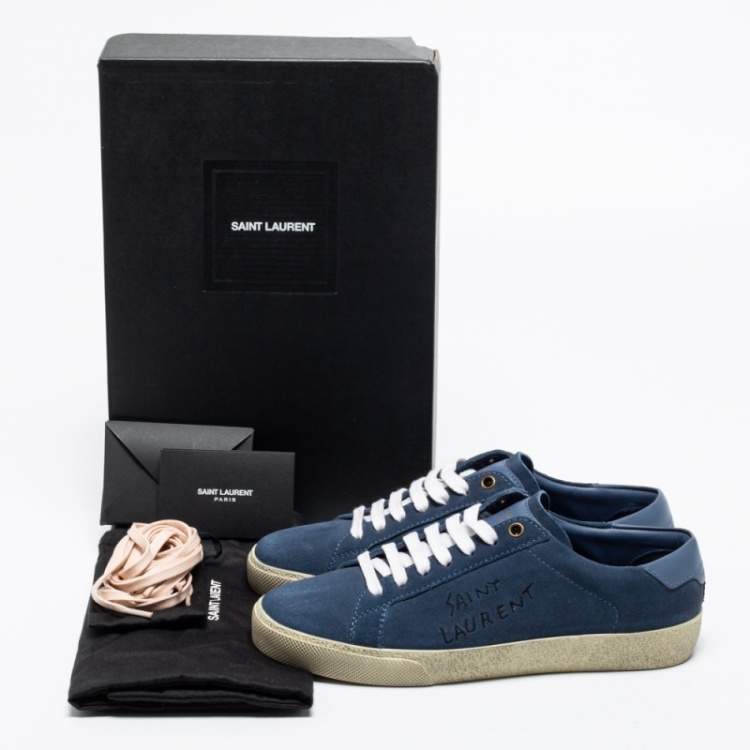 Pre Owned Saint Laurent Navy Blue Denim Court Classic Low-Top Sneakers Size 37
